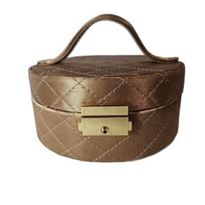 Lisbeth Dahl Gold Quilted Jewelry Box w Lock for Home and/or Travel